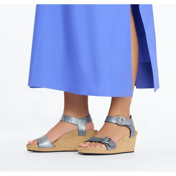 Birkenstock Shoes - Birkenstock Papillio Soley Ring Buckle Sandal Metallic Black Wedge EU 38